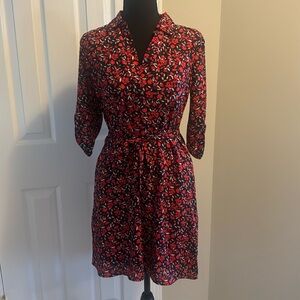 Red and navy floral dress XS